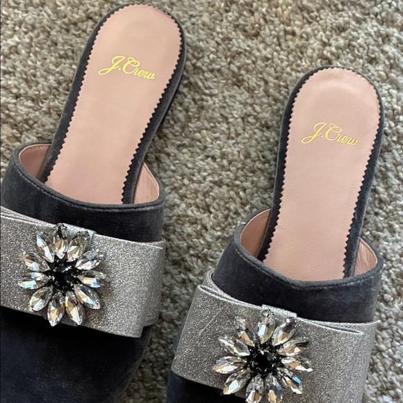 J. Crew Dark Gray/Black and Silver Crystal Embellished Mules - Picture 9 of 10